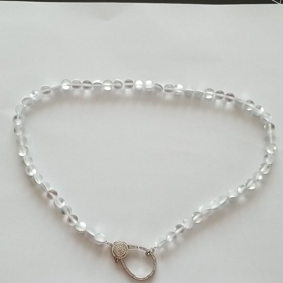 Clear mermaid bead necklace w/pave' clasp - Picture 1 of 3